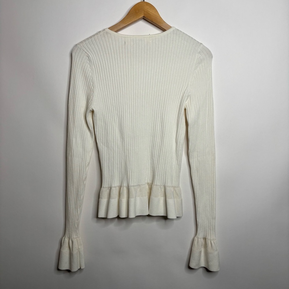 Diane Von Furstenberg Long Sleeve Ribbed Peplum Top Cream size Medium - Picture 9 of 9
